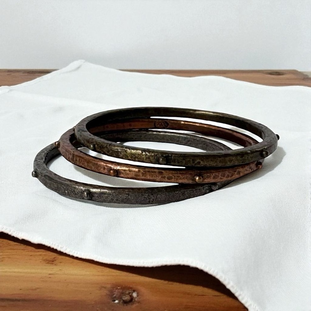 Longaberger So Rachel Set of 3 Rustic Mixed Metal Bracelets